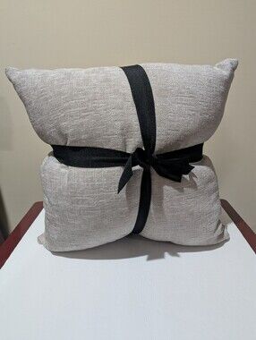 2 NEW Neutral Gray Pumice Decorative Throw Pillow with Black Ribbon. 18" X 18"